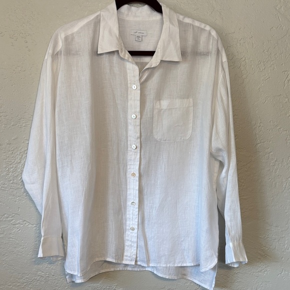 J. Jill Tops - J. Jill Lightweight Long Sleeve White Button Down Linen Blouse L